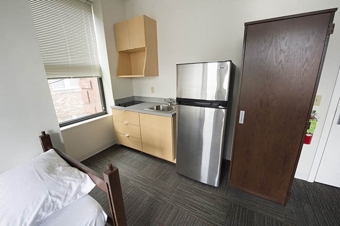 Clyde House Kitchenette - sink fridge and cabinet